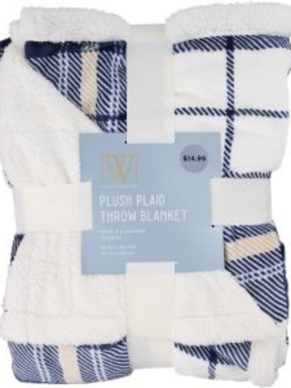 Wayland Square Sherpa Throw Blanket, Navy Plaid, 50 X 60 in